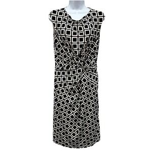 Lauren Ralph Lauren Midi Dress Women's 12 Black White Sleeveless Stretch Pull On